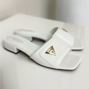 Guess White Mules with Gold Accent